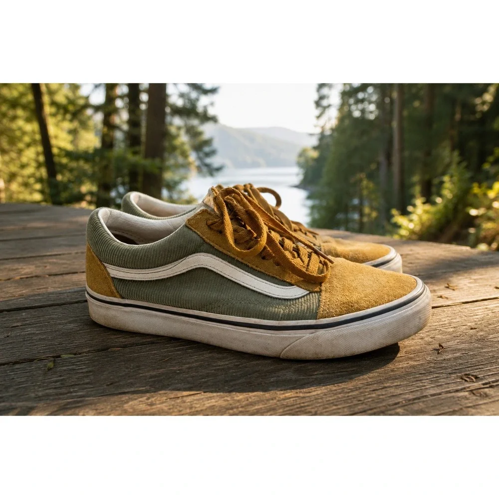 Vans Old Skool Corduroy Suede Sneakers Olive Green Mustard Yellow W8 M6.5